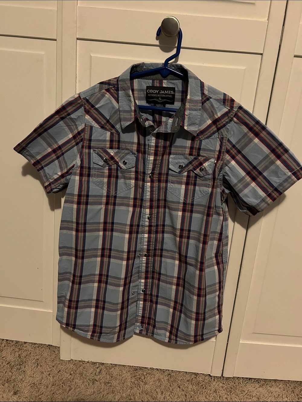 Cody James Light Blue Plaid Short Sleeve Button-Down Shirt
